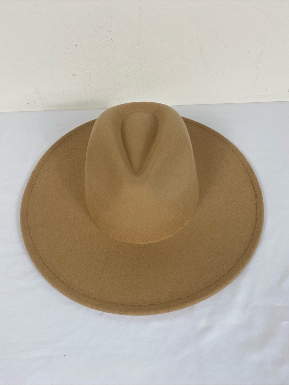 Women’s Wide Brim Fedora Hat Tan beige Wool Felt Boho Rancher